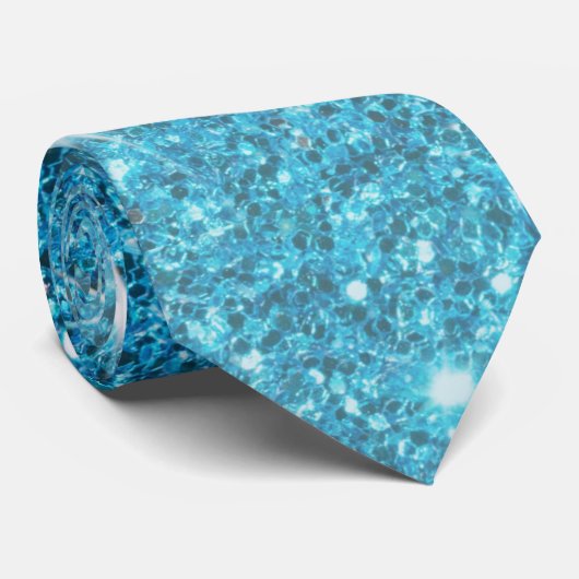 Modern Blue Glitter Sparkles Personalized Name Stropdas (Opgerold)