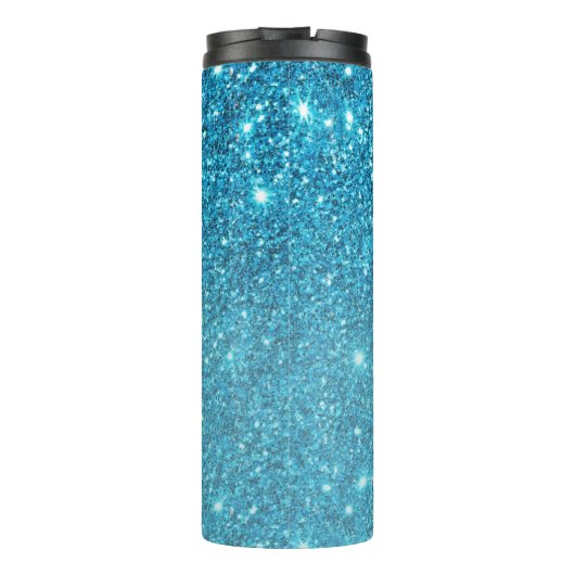 Modern Blue Glitter Sparkles Personalized Name Thermosbeker (Achterkant)