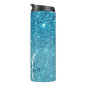 Modern Blue Glitter Sparkles Personalized Name Thermosbeker (Geroteerd rechts)