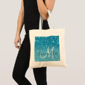 Modern Blue Glitter Sparkles Personalized Name Tote Bag (Voorkant (product))