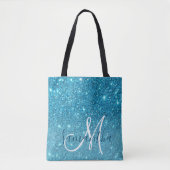 Modern Blue Glitter Sparkles Personalized Name Tote Bag (Voorkant)