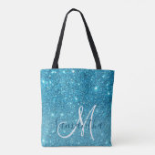 Modern Blue Glitter Sparkles Personalized Name Tote Bag (Achterkant)