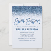 Modern Blue Glitter Sweet 16 Birthday Party Kaart (Voorkant)