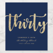 Modern Blue & Gold 30th Birthday - persoonlijk Wijn Etiket (Enkel label)