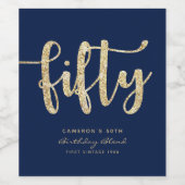 Modern Blue & Gold 50th Birthday - persoonlijk Wijn Etiket (Enkel label)