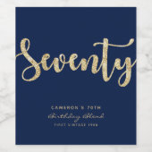 Modern Blue & Gold 70th Birthday, op maat gemaakt Wijn Etiket (Enkel label)