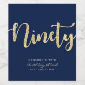 Modern Blue & Gold 90th Birthday - op maat gemaakt Wijn Etiket (Enkel label)