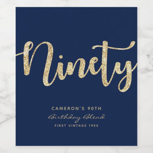 Modern Blue & Gold 90th Birthday - op maat gemaakt Wijn Etiket (Enkel label)
