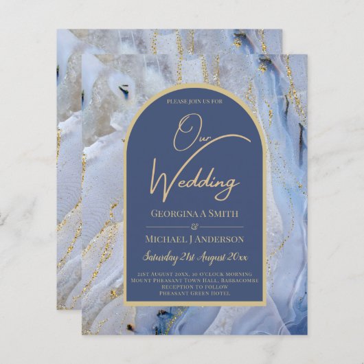 Modern Blue Gold Agate Marble Arch Wedding (Voorkant / Achterkant)