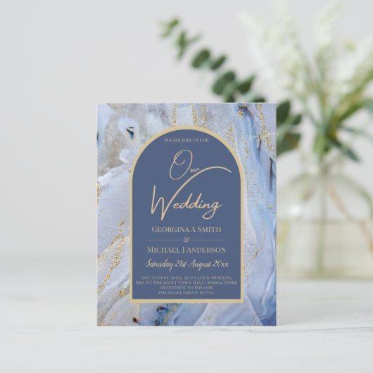 Modern Blue Gold Agate Marble Arch Wedding (Staand voorkant)