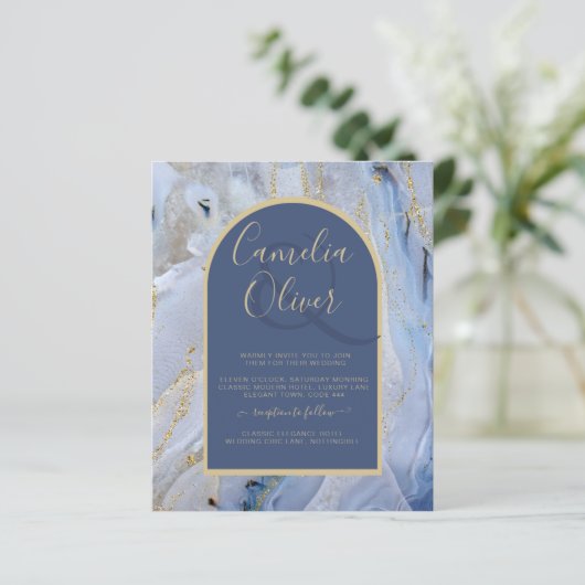 Modern Blue Gold Agate Marble Arch Wedding (Staand voorkant)