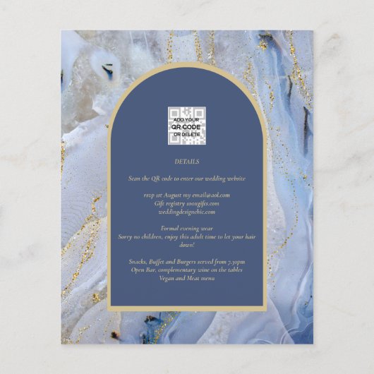 Modern Blue Gold Agate Marble Arch Wedding (Achterkant)