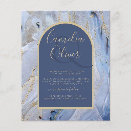 Modern Blue Gold Agate Marble Arch Wedding (Voorkant)