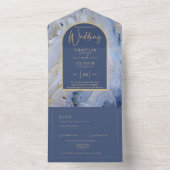 Modern Blue Gold Agate Marble Arch Wedding All In One Uitnodiging (Binnen)