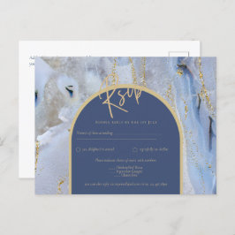 Modern Blue Gold Agate Marble Arch Wedding Briefkaart