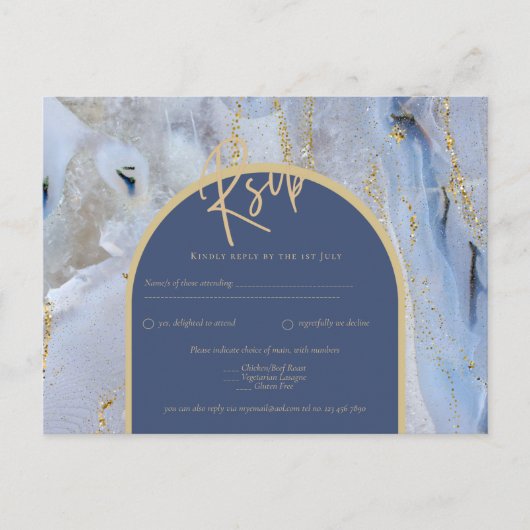 Modern Blue Gold Agate Marble Arch Wedding Briefkaart (Voorkant)