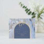 Modern Blue Gold Agate Marble Arch Wedding Briefkaart (Staand voorkant)
