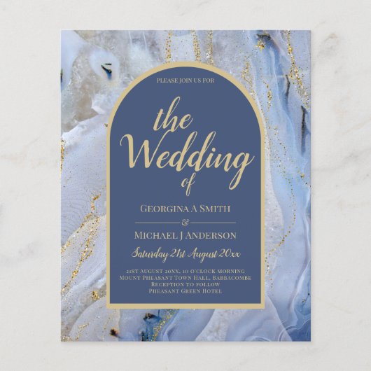Modern Blue Gold Agate Marble Arch Wedding Flyer (Voorkant)