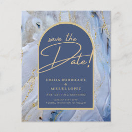 Modern Blue Gold Agate Marble Arch Wedding Flyer