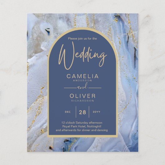 Modern Blue Gold Agate Marble Arch Wedding Flyer (Voorkant)