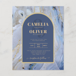 Modern Blue Gold Agate Marble Arch Wedding Flyer