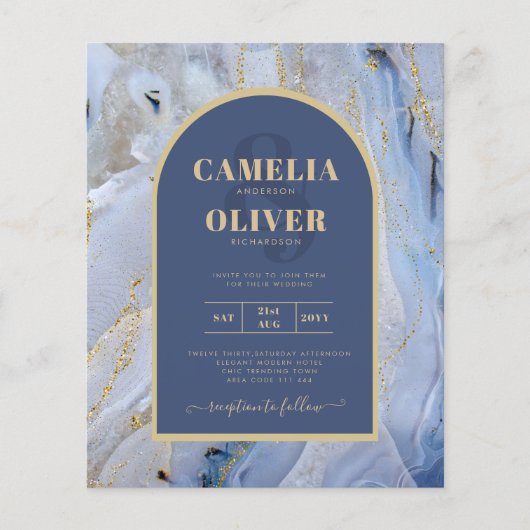 Modern Blue Gold Agate Marble Arch Wedding Flyer (Voorkant)