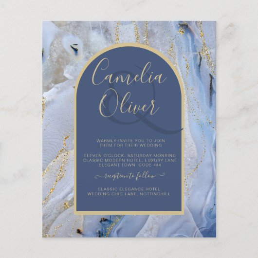 Modern Blue Gold Agate Marble Arch Wedding Flyer (Voorkant)