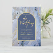 Modern Blue Gold Agate Marble Arch Wedding Kaart (Staand voorkant)