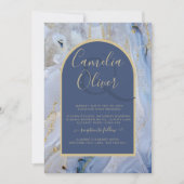 Modern Blue Gold Agate Marble Arch Wedding Kaart (Voorkant)