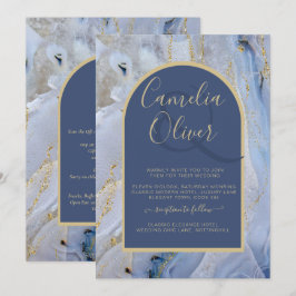Modern Blue Gold Agate Marble Arch Wedding Kaart