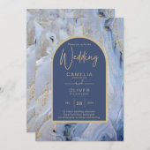 Modern Blue Gold Agate Marble Arch Wedding Kaart (Voorkant / Achterkant)