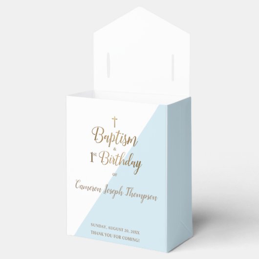 Modern Blue Gold Baby Baptisme eerste verjaardag Bedankdoosjes (Geopend)