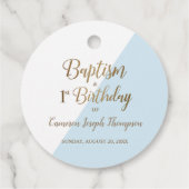 Modern Blue Gold Baptism 1-jarig jongetje Bedankjes Labels (Achterkant)
