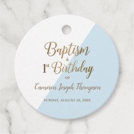 Modern Blue Gold Baptism 1-jarig jongetje Bedankjes Labels