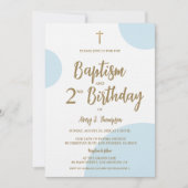 Modern Blue & Gold Baptism and Second Birthday Kaart (Voorkant)
