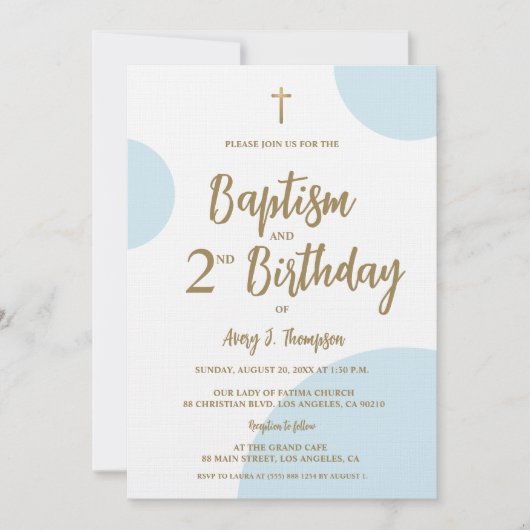 Modern Blue & Gold Baptism and Second Birthday  Kaart (Voorkant)