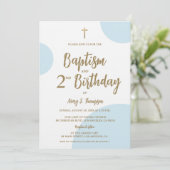 Modern Blue & Gold Baptism and Second Birthday  Kaart (Staand voorkant)