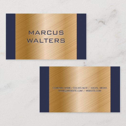 Modern Blue Gold Brushed Visitekaartje (Voorkant / Achterkant)