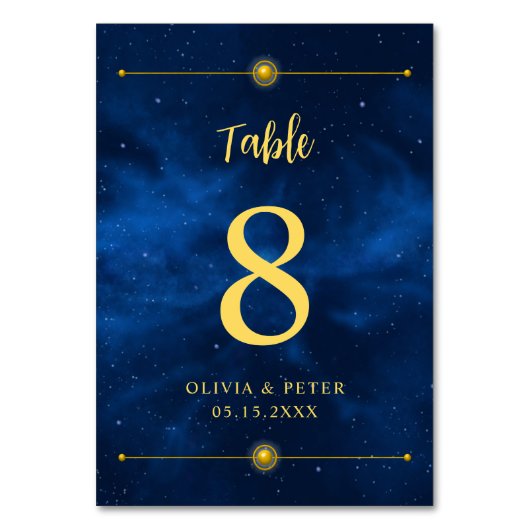 Modern, Blue, Gold, Celestial, Minimalistische Tab Kaart (Voorkant)