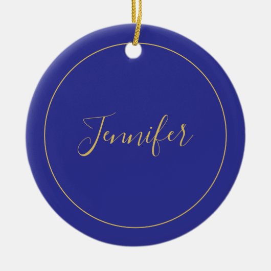 Modern Blue & Gold Color Calligraphy Plain Unique Keramisch Ornament (Voorkant)