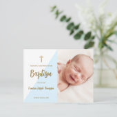 Modern Blue Gold cross-Custom Baby Boy Baptisme Briefkaart (Staand voorkant)