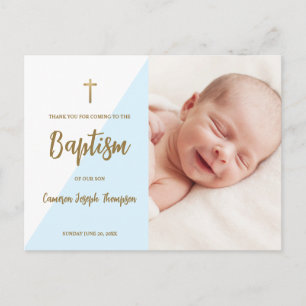 Modern Blue Gold cross-Custom Baby Boy Baptisme Briefkaart