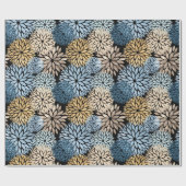 Modern Blue Gold Dahlia Floral Cadeaupapier (Vlak)