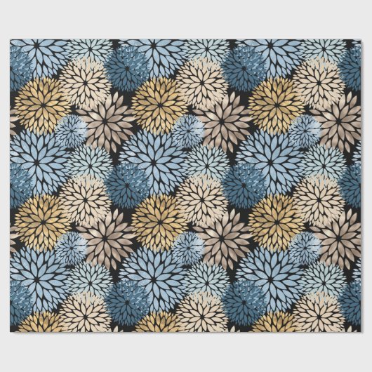 Modern Blue Gold Dahlia Floral Cadeaupapier (Vlak)