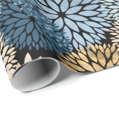 Modern Blue Gold Dahlia Floral Cadeaupapier (Rol Hoek)