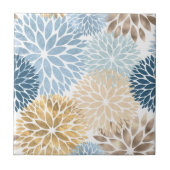 Modern Blue Gold Dahlia Floral Tegeltje (Voorkant)