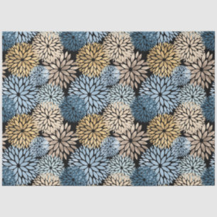 Modern Blue Gold Dahlia Floral Tissuepapier