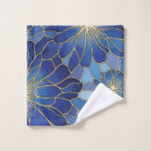 Modern Blue Gold Floral Pattern Bad Handdoek (Wasdoekje)