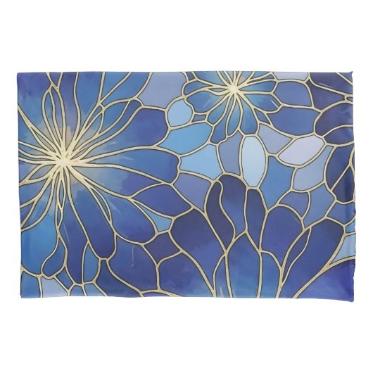 Modern Blue Gold Floral Pattern Kussensloop (Voorkant)