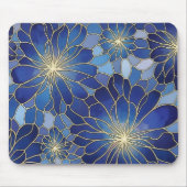 Modern Blue Gold Floral Pattern Muismat (Voorkant)